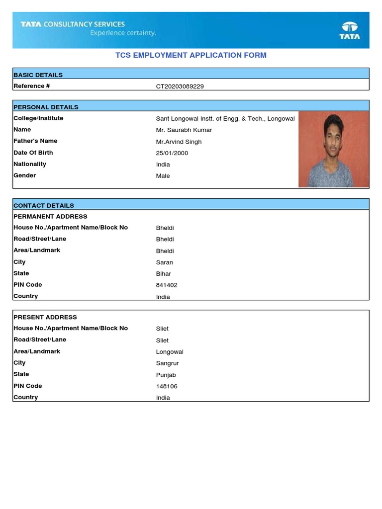 Tcs Employment Application Form | PDF | Background Check | Social ...