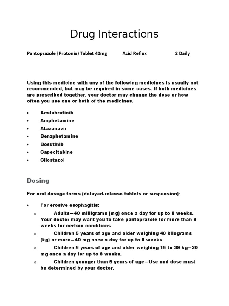 Drug Interactions and Dosing Guidelines for Pantoprazole (Protonix) in