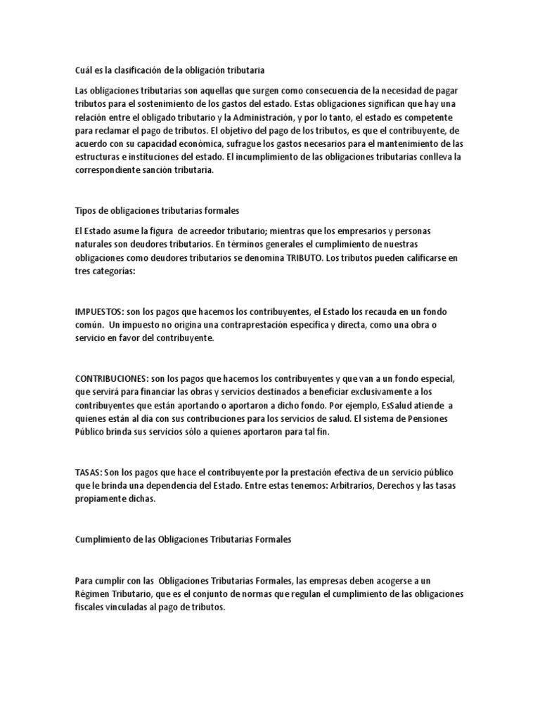 Clasificación de Obligaciones Tributarias | PDF | Impuestos | Esfera ...