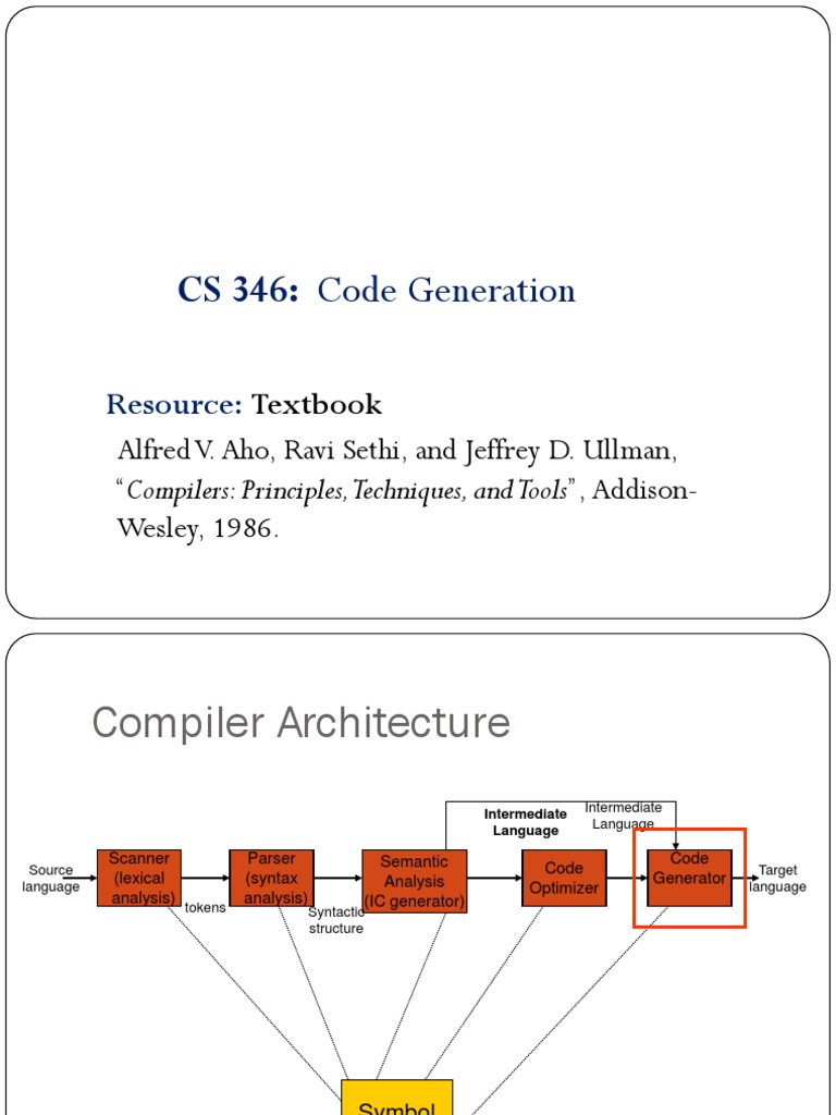 CS 346: Code Generation: Resource | PDF | Subroutine | Compiler