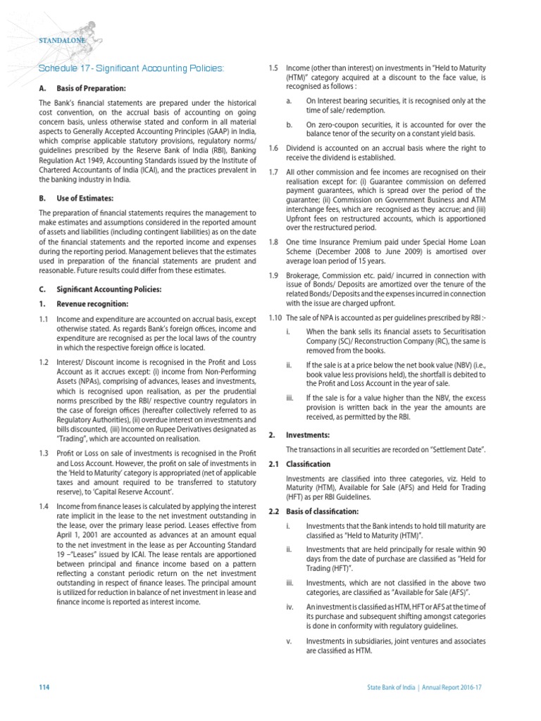 SBI - Significant Accounting Policies - 16-17 | PDF | Deferred Tax ...