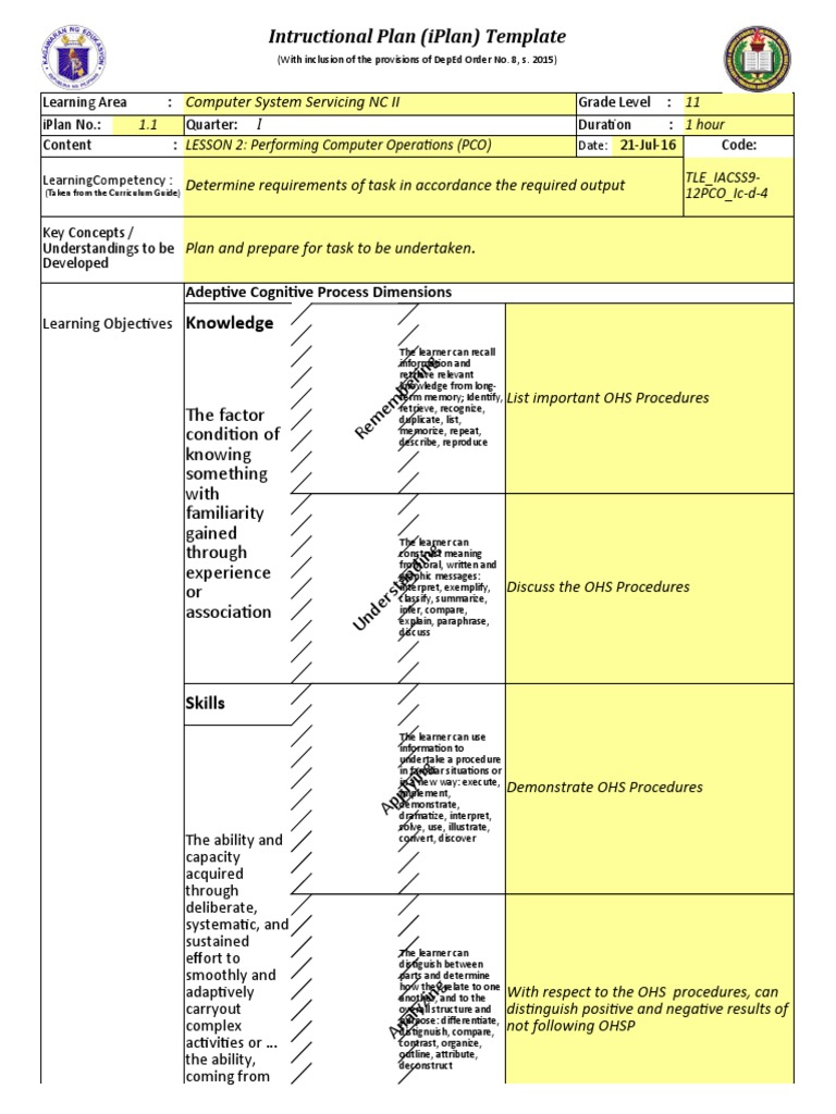 Computer Operations Instructional Plan | PDF | Attitude (Psychology ...