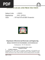 Switch Gear and Proctection: Subject Code: A70231 Regulations: R15 - Jntuh Class: IV Year B.Tech EEE I Semester