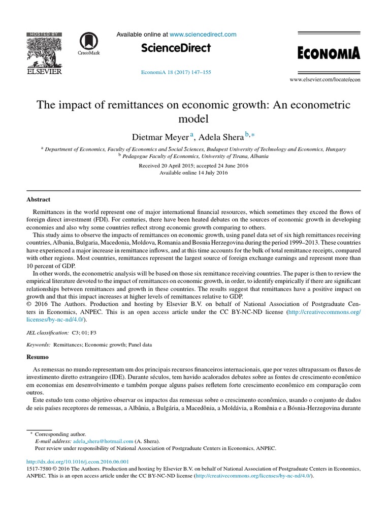 The Impact of Remittances On Economic Growth: An Econometric Model ...