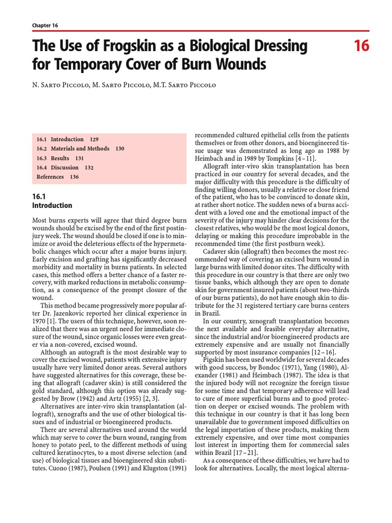The Use of Frogskin As A Biological Dressing PDF Burn Surgery