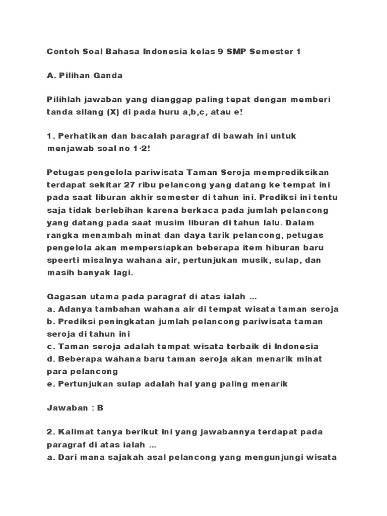 Soal Bahasa Indonesia Kelas 9 Semester 1 | PDF | Seni & Disiplin Bahasa