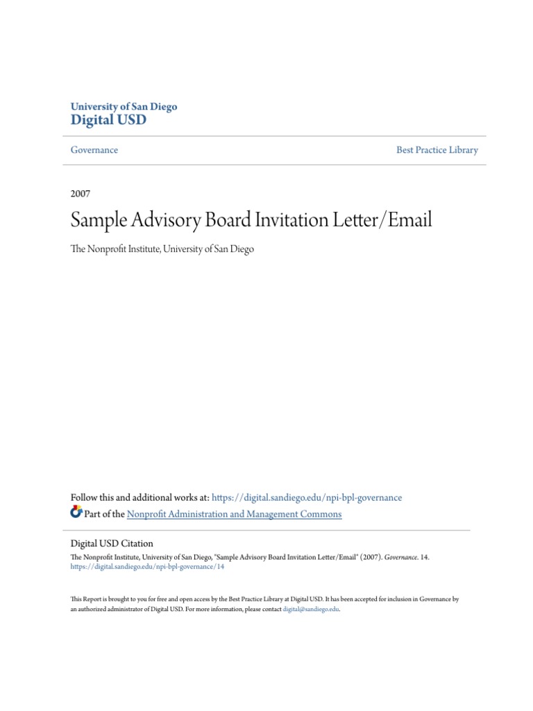 Sample Advisory Board Invitation Letter Email Pdf Governance Communication