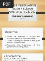 Class Observation Grade 7 Science Date: January 28, 2020: Cris John T. Gravador