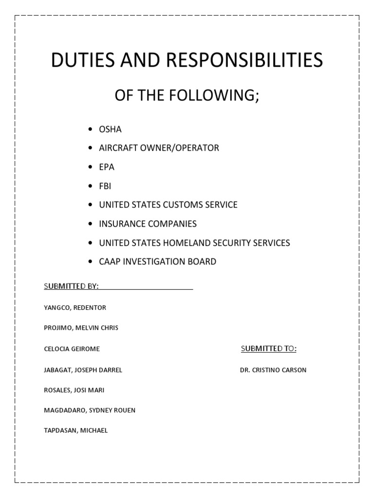 Duties and Responsibilities of The Following PDF United States