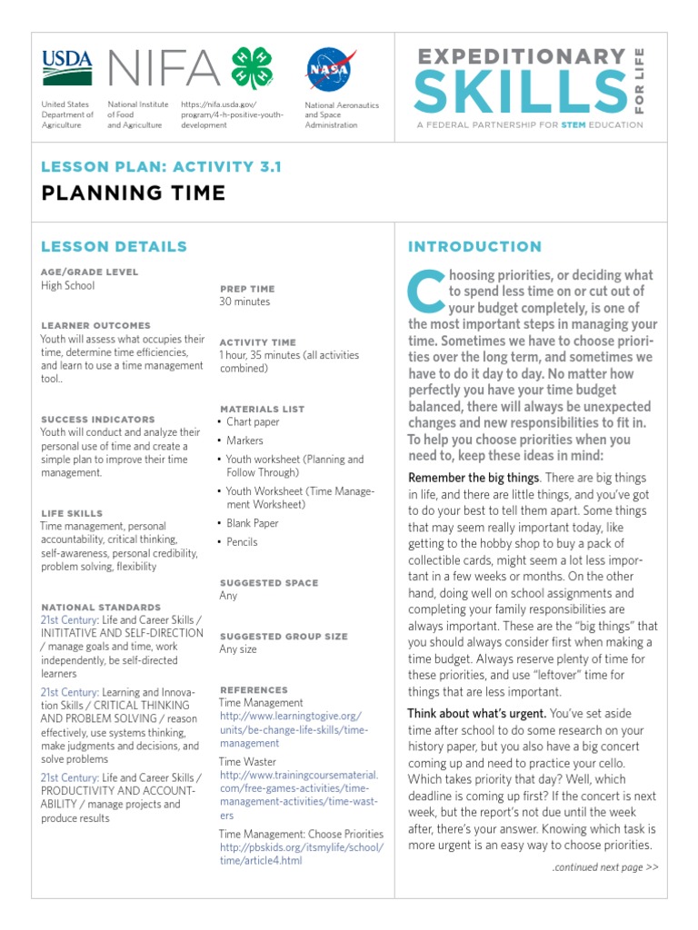 Esfl Hs Planning Time PDF | PDF | Time Management | Professional Skills