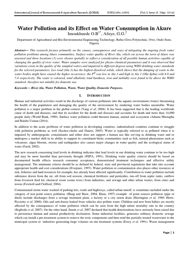 Water Pollution Impact in Akure | PDF | Water Pollution | Water And The ...