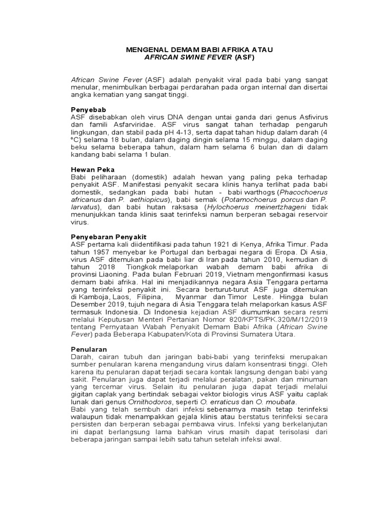 Memahami Demam Babi Afrika (ASF) | PDF