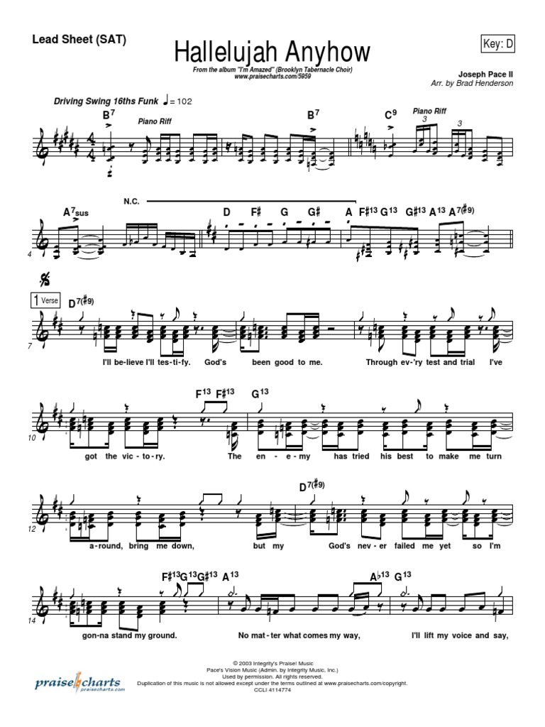 Brooklyn Tabernacle Choir Hallelujah Anyhow Pdf Divertissement General