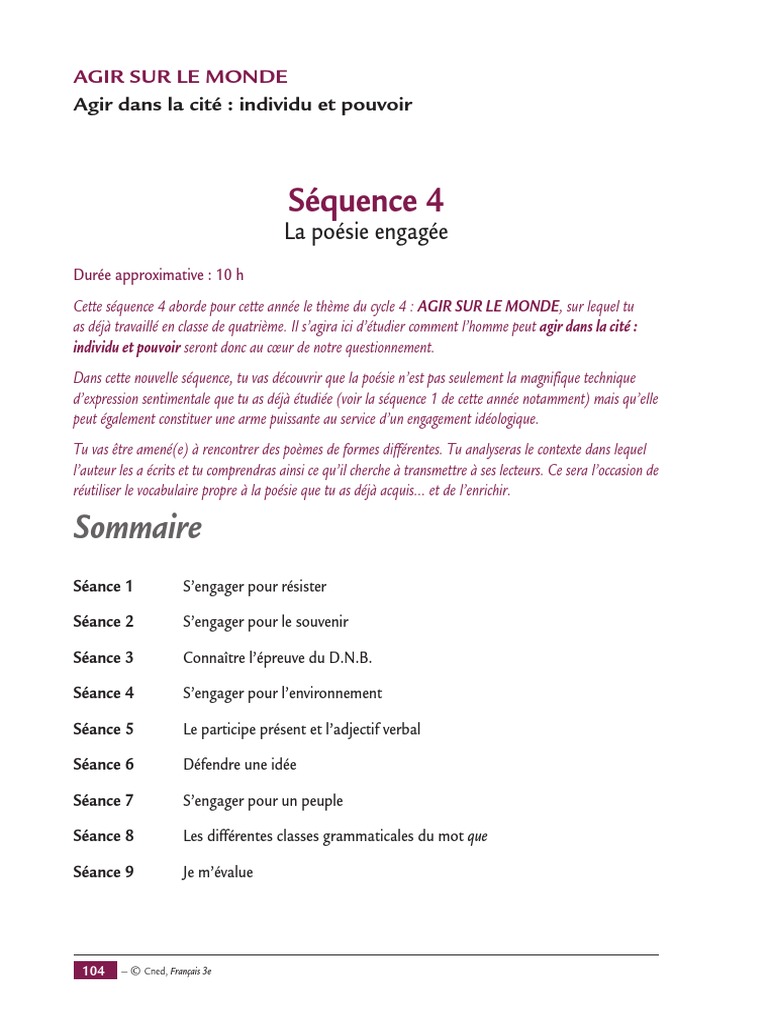 Sujet Brevet Français Poésie Engagée Corrigé Poésie Engagée - Cours | PDF | Clause | Phrase
