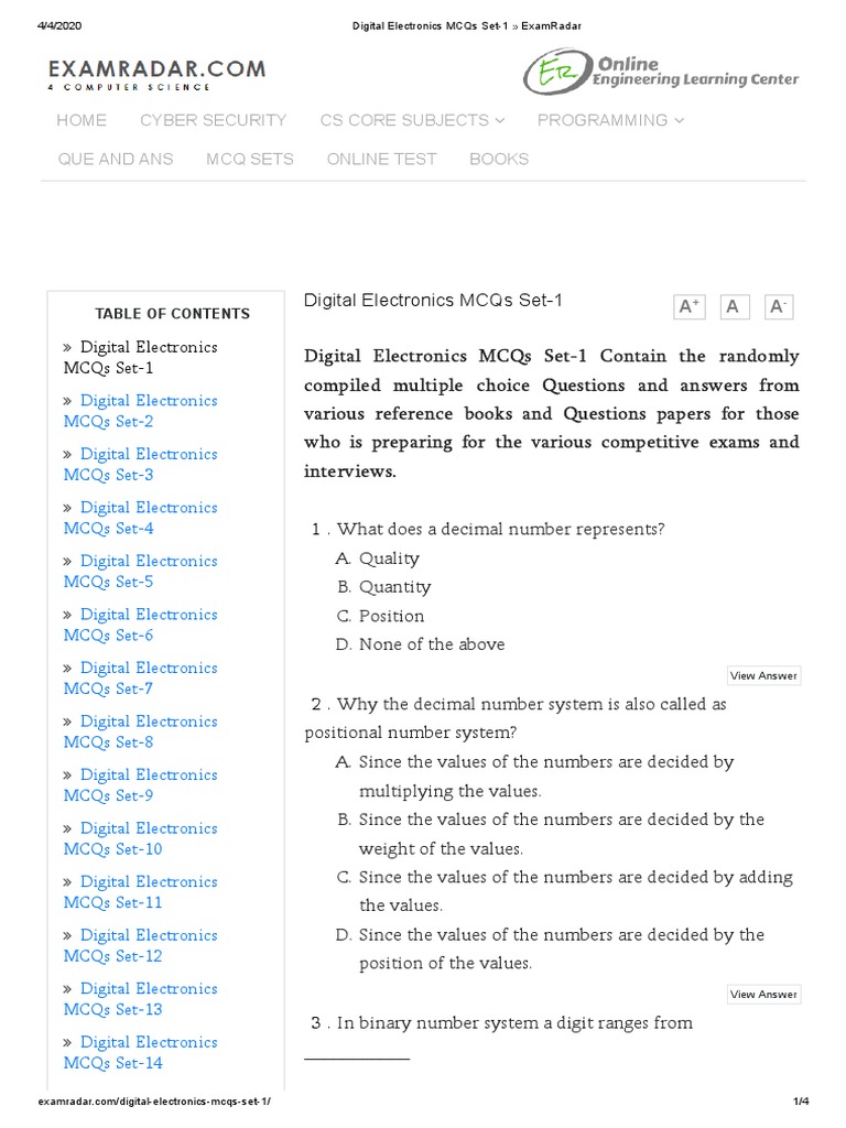 Digital Electronics MCQs Set1 PDF Multiple Choice Digital