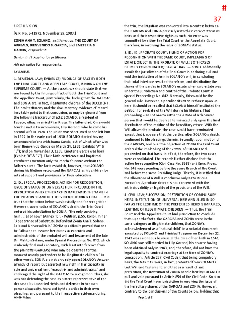 Heir Dispute: Solano vs. Garcias | PDF | Will And Testament | Probate