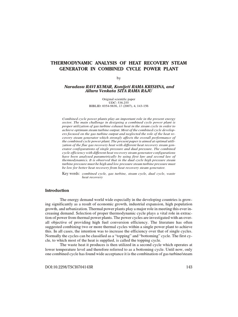 Thermodynamic Analysis of Heat Recovery PDF | PDF | Power Station | Steam