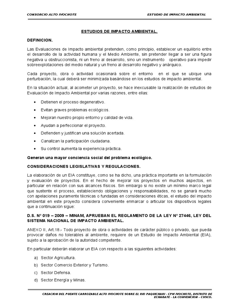 Estudio de Impacto Ambiental Alto Ivochote | PDF | Evaluación de ...