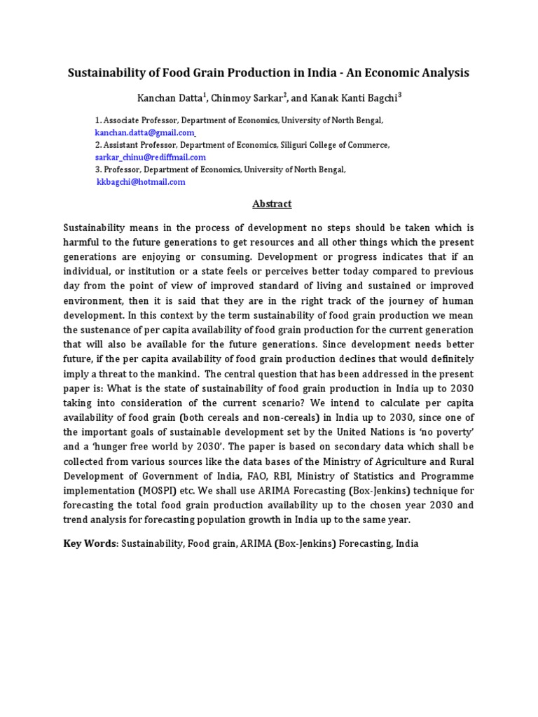 Food Grain Production Sustainability in India | PDF | Social Science ...