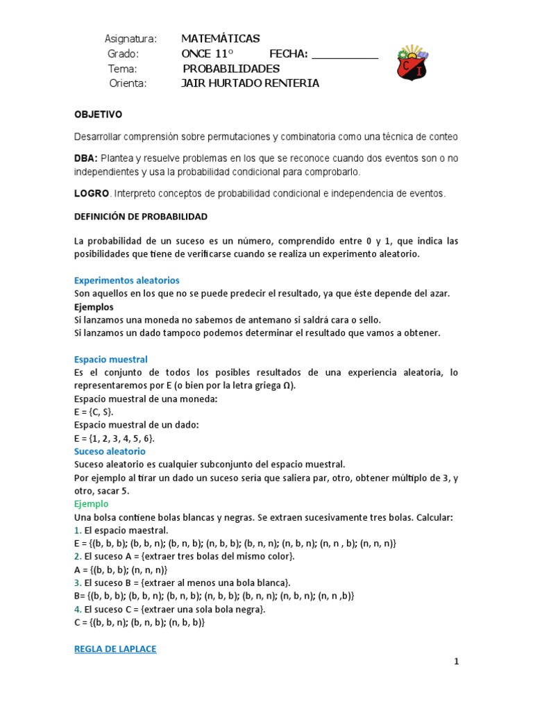 Taller de Probabilidades para Secundaria | PDF | Probabilidad ...