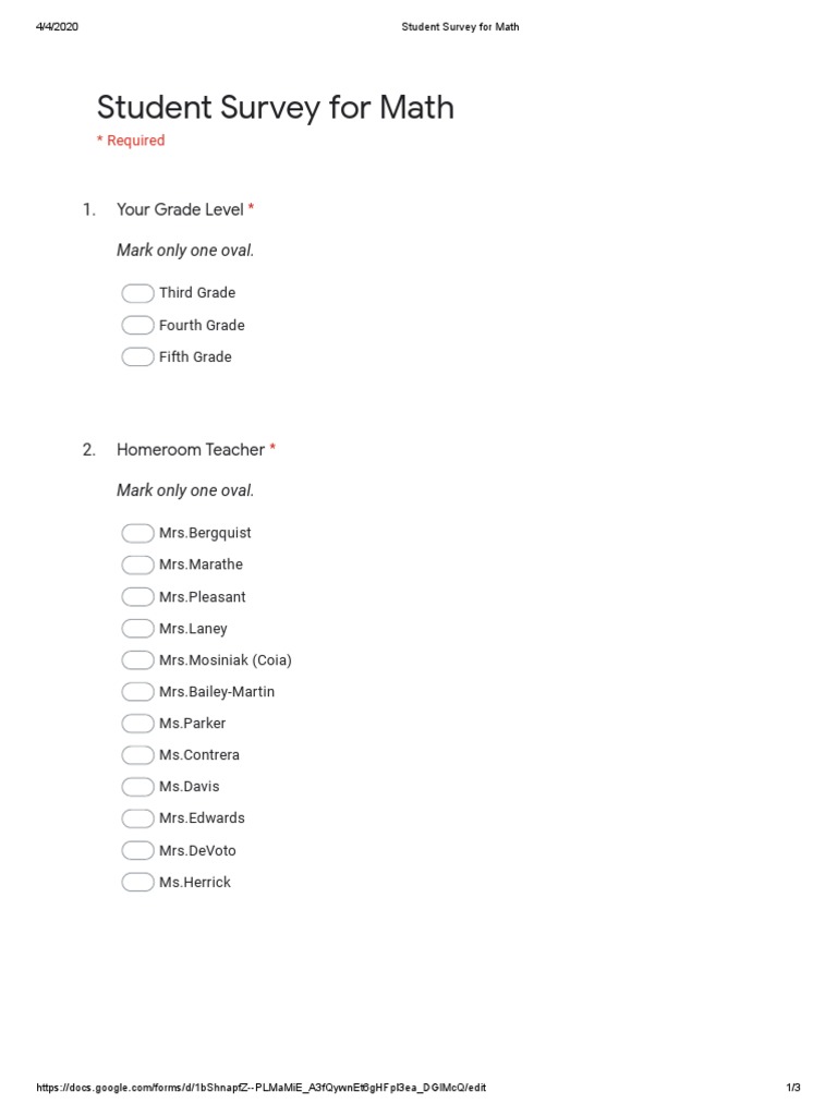 Math Survey for Students | PDF | Educational Assessment And Evaluation ...
