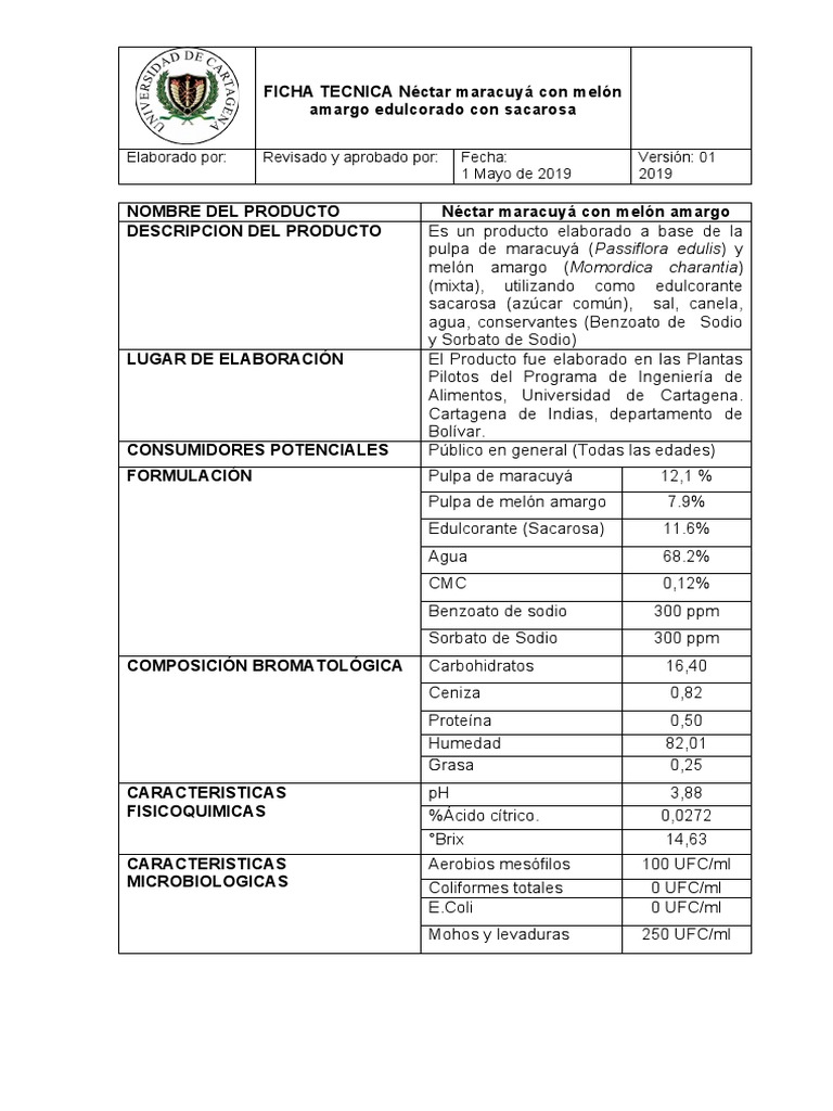 FICHATECNICANectarmelonamargo Azucar PDF Sacarosa Alimentos