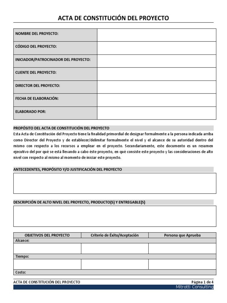 Acta de Constitución del Proyecto | PDF | Presupuesto | Economias