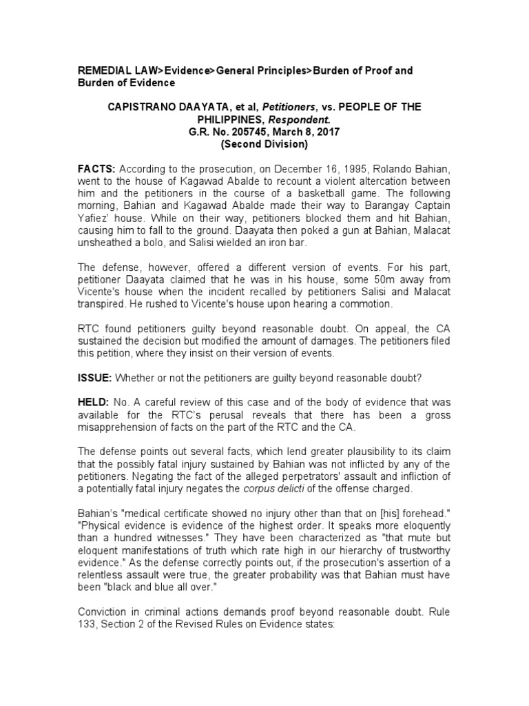 22 G R No 5745 Daayata V People Msulit March 24 Burden Of Proof Law Reasonable Doubt