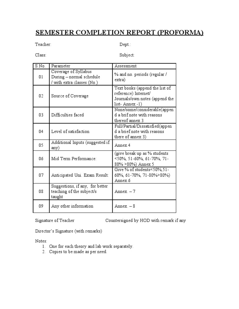 Semester Syllabus Completion Report | PDF