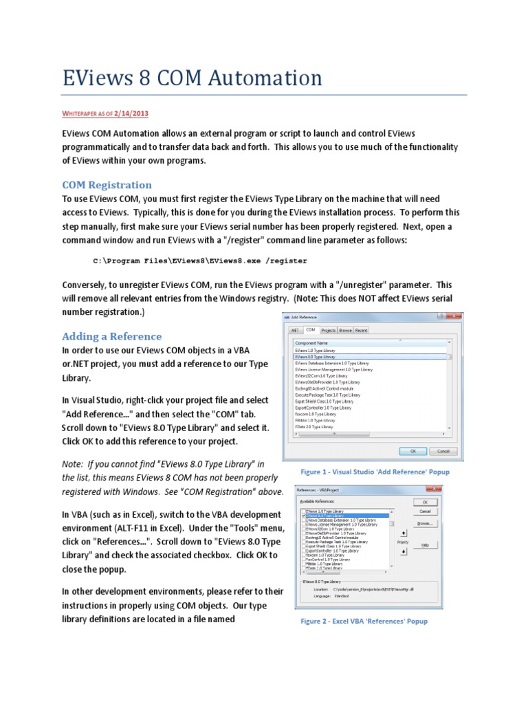Eviews 8 Com Automation | PDF | Component Object Model | Microsoft Excel