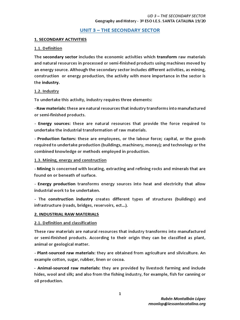 Secondary Sector Overview 3º ESO | PDF | Resource | Energy Development