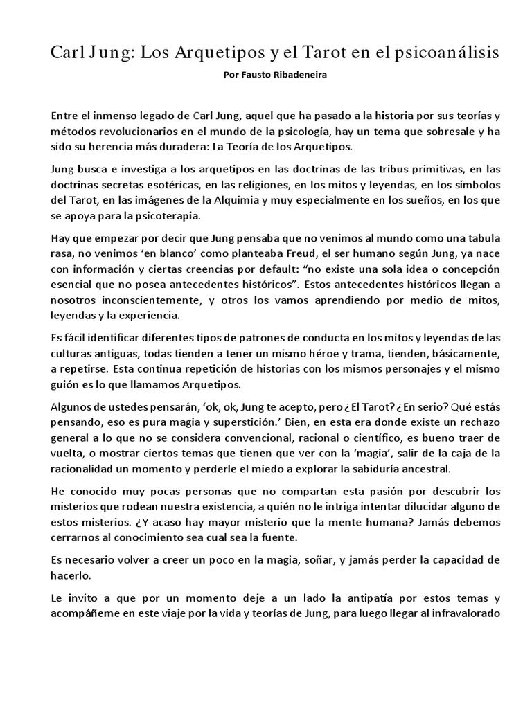 Arquetipos de Jung y el Tarot | PDF | Carl Jung | Carné de identidad
