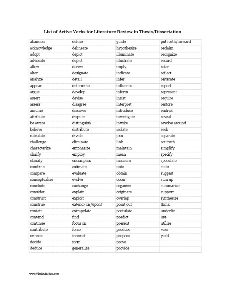 literature review action verbs
