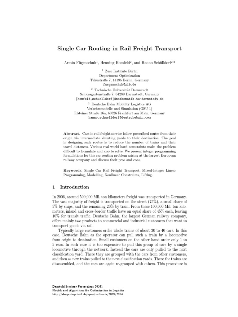 Single Car Routing in Rail Freight Systems | PDF | Train | Mathematical ...