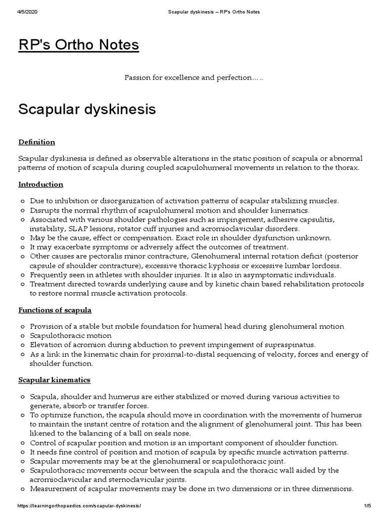 Scapular Dyskinesis Guide | PDF | Anatomical Terms Of Motion | Limbs ...