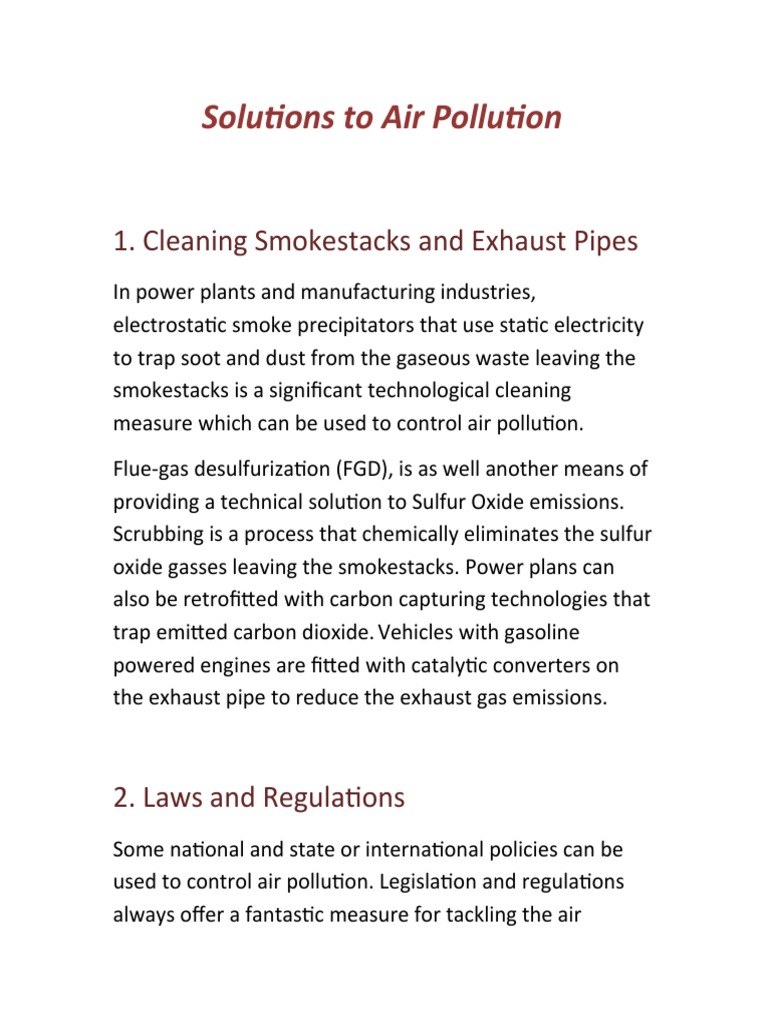 Solutions To Air Pollution | PDF | Air Pollution | Exhaust Gas