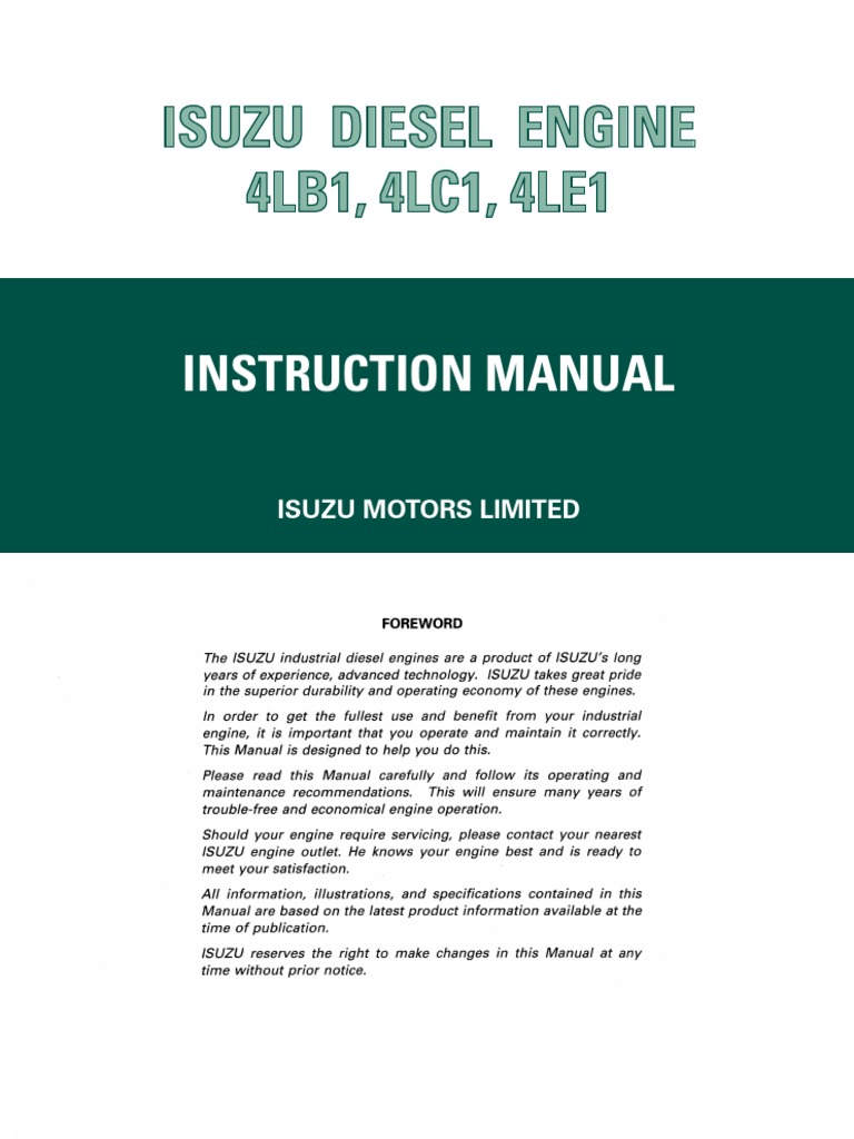 Isuzu 4LB1 Engine Manual | PDF