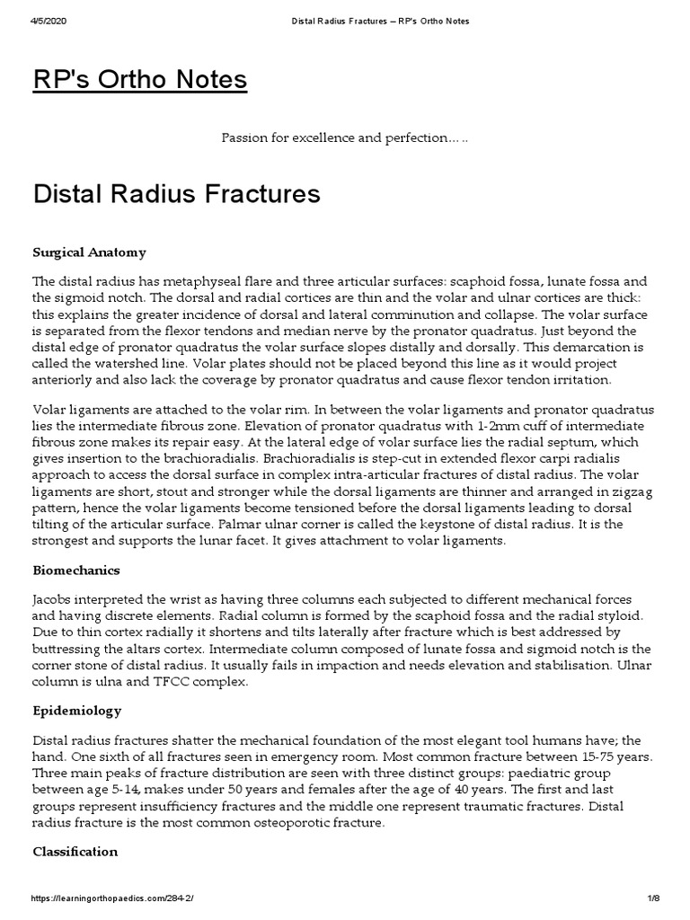 Distal Radius Fractures - RP's Ortho Notes | PDF | Musculoskeletal ...