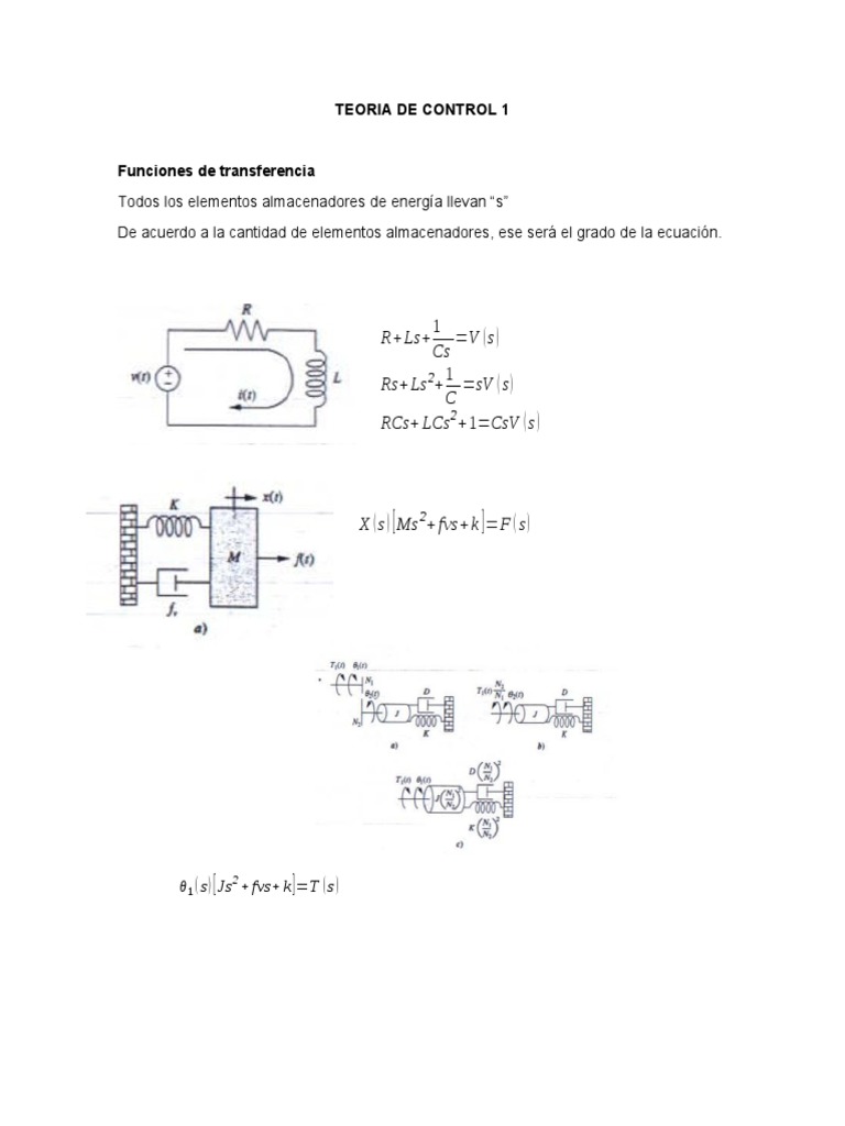 Teoria de Control 1 - Formulas | PDF | Análisis matemático | Mecánica