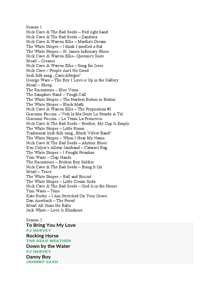 Soundtrack List for TV Show Seasons | PDF | Musicians | Entertainment ...