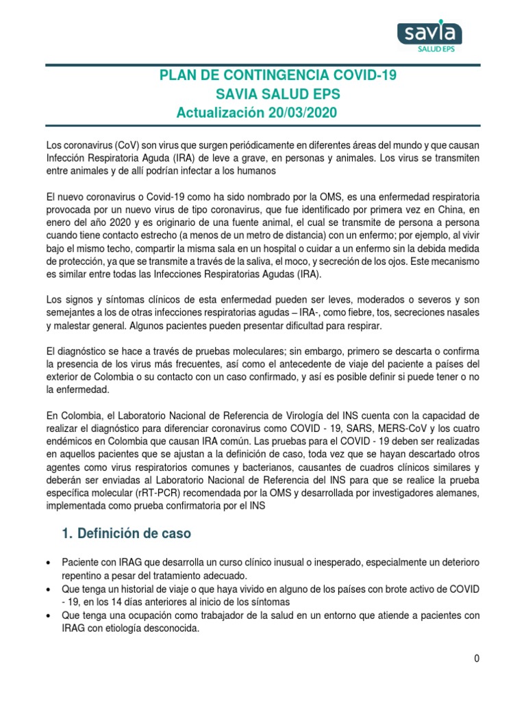 Plan de Contingencia Covid 19 Actualizado | PDF | Ciencias de la Salud ...