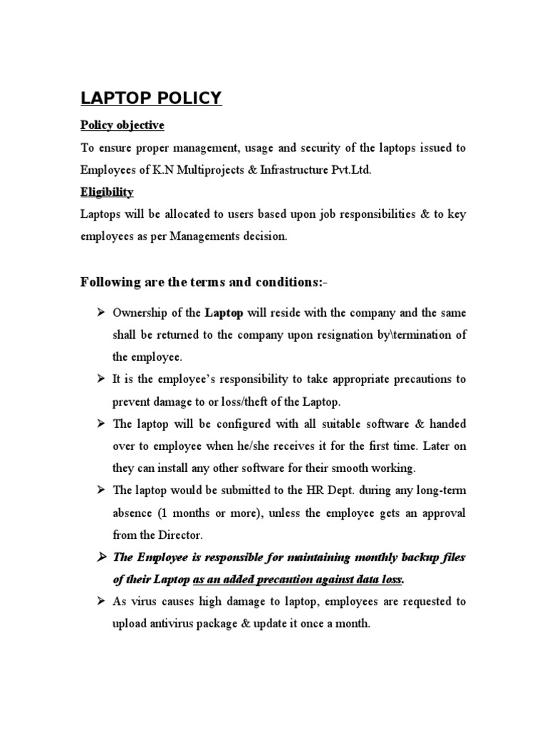 Company Laptop Policy Overview | PDF | Computers