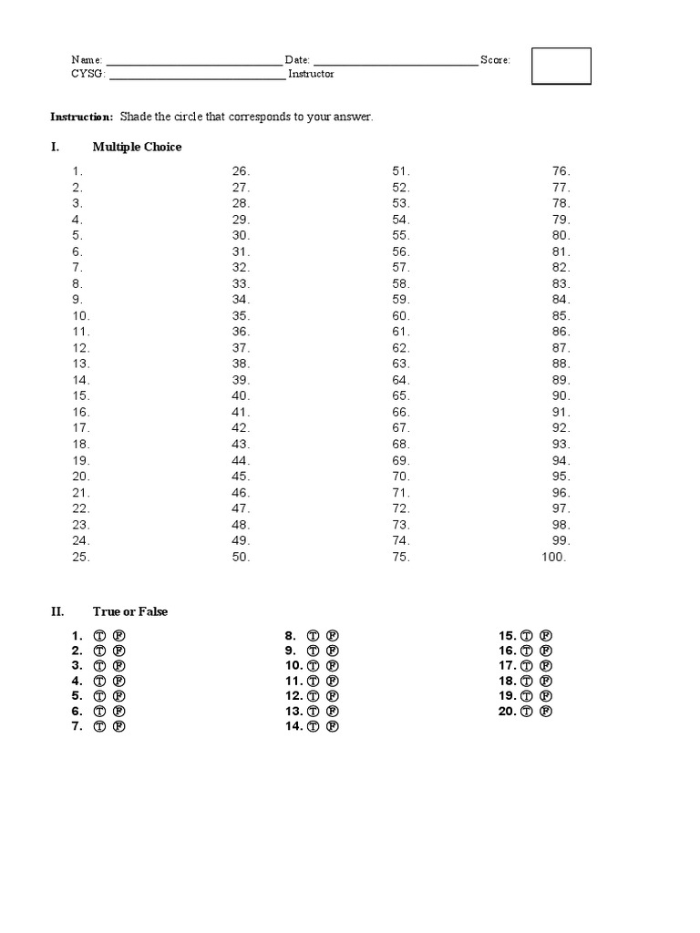 Multiple Choice and True/False Test | PDF | Teaching Mathematics