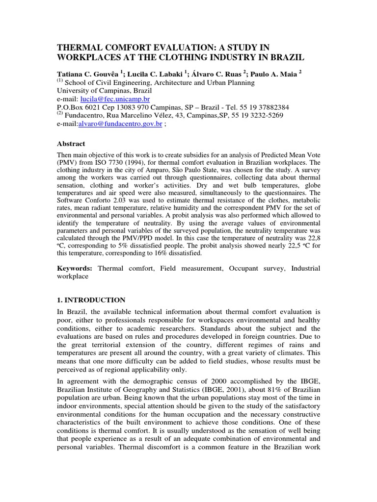 Thermal Comfort Evaluation A Study in Wo PDF | PDF | Regression ...