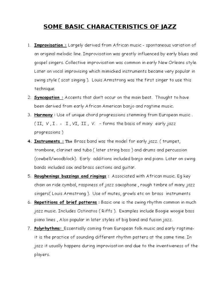 Some Basic Characteristics of Jazz PDF Jazz Saxophone