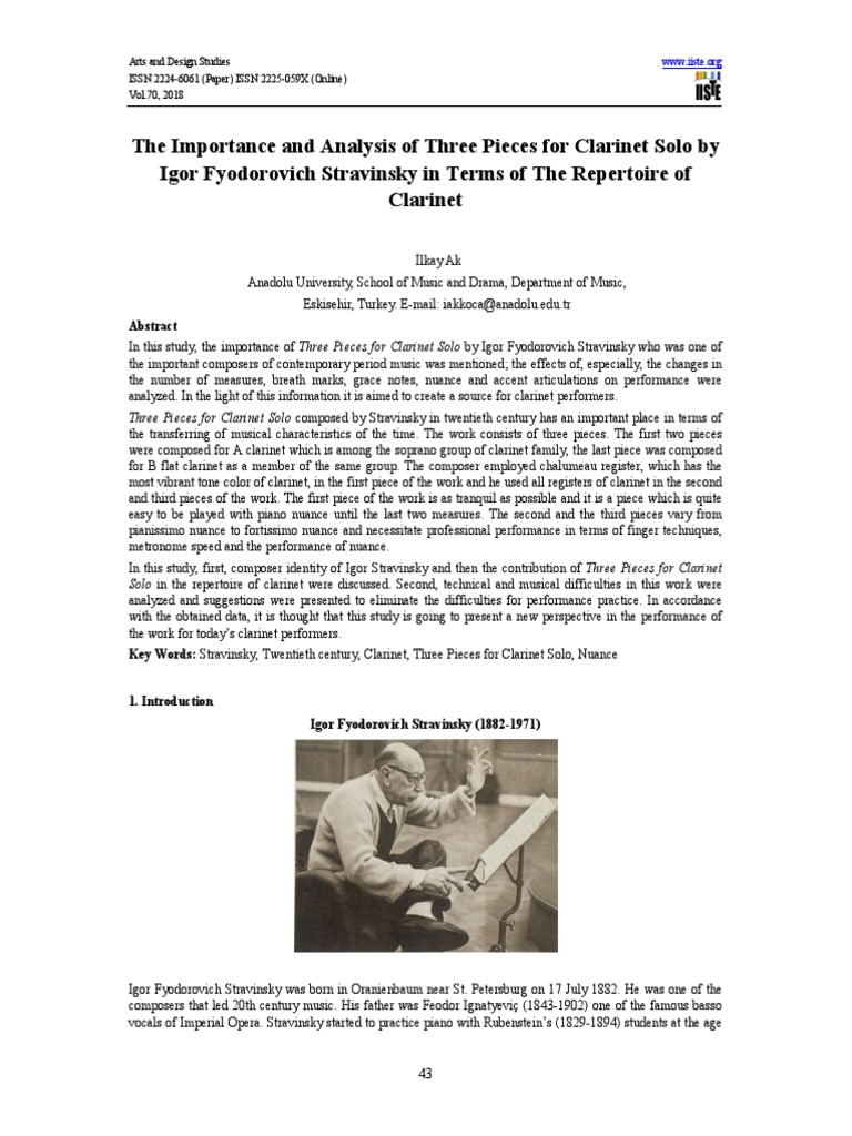 The Importance and Analysis of Three Pieces For Solo by Igor