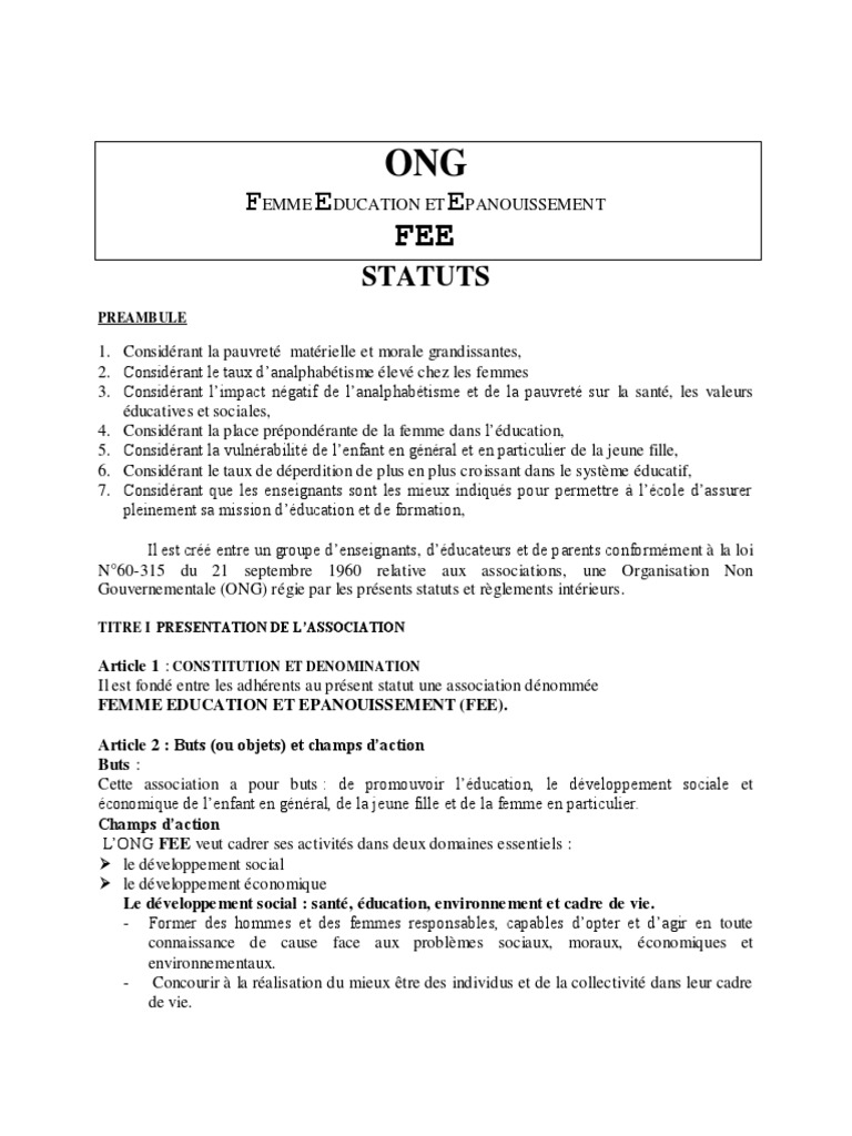 Statut D Une Association But Non Lucratif Au Maroc