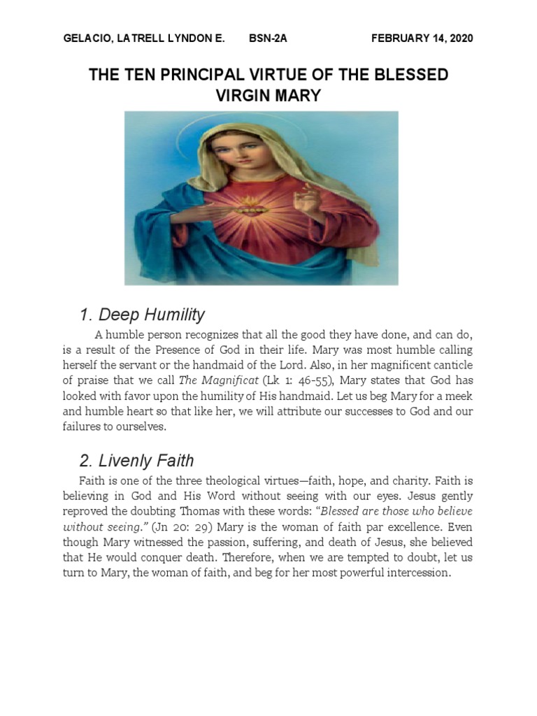 The Ten Principal Virtue of The Blessed Virgin Mary PDF Mary