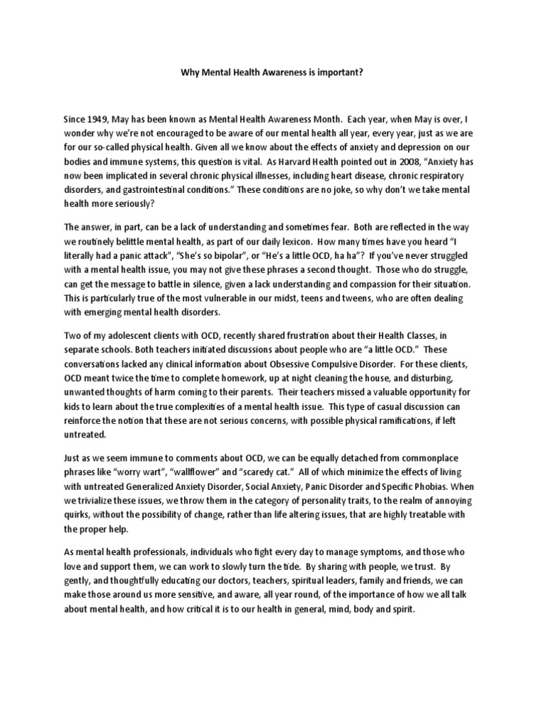 Why Mental Health Is Important | PDF | Obsessive–Compulsive Disorder ...