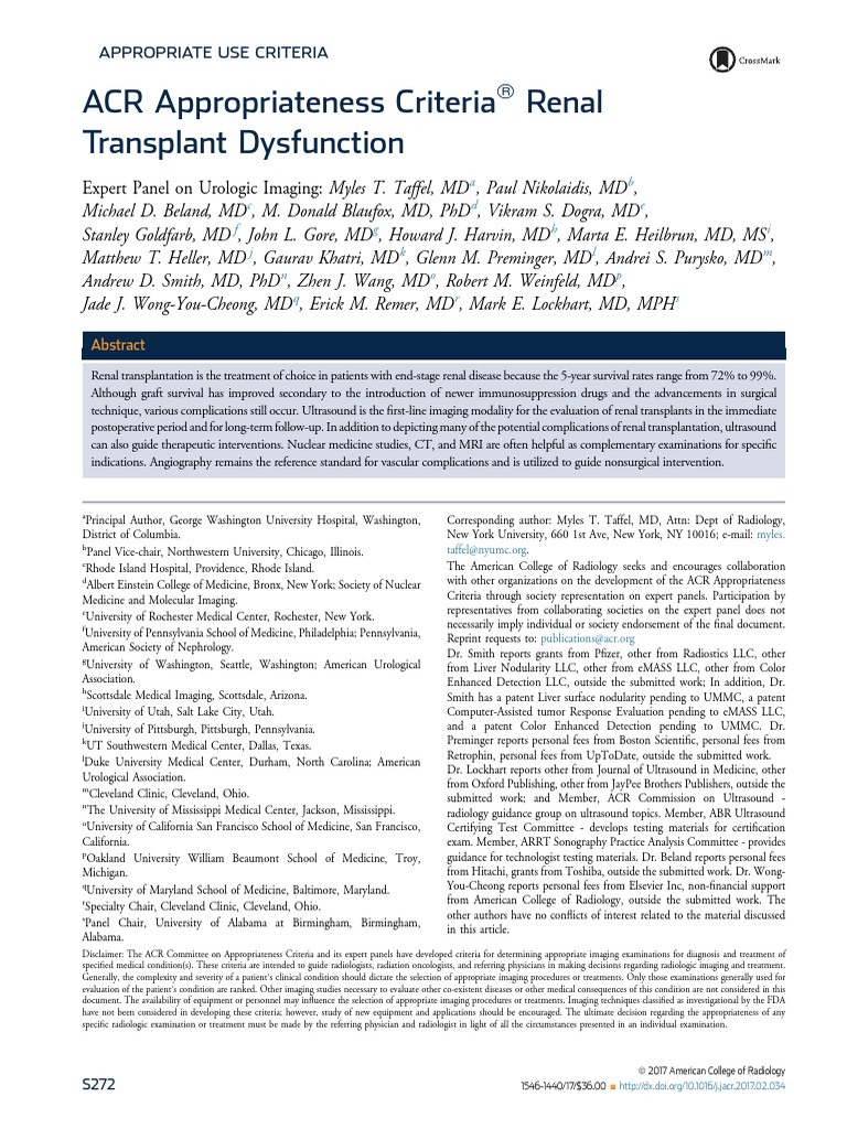 2017 ACR Appropriateness Criteria Renal Trasplant | PDF | Medical ...